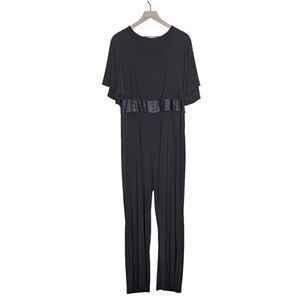 NWT Adrianna Papell Romper Black Wide Flutter Sleeve Elastic Belt Detail Size 14